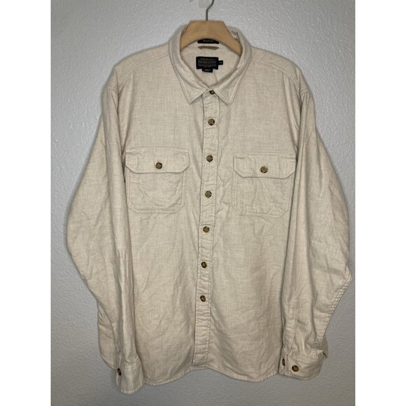 Pendleton Burnside Flannel Button Shirt XXL Long Sleeve Cotton 2X Cream Tan - Picture 1 of 11